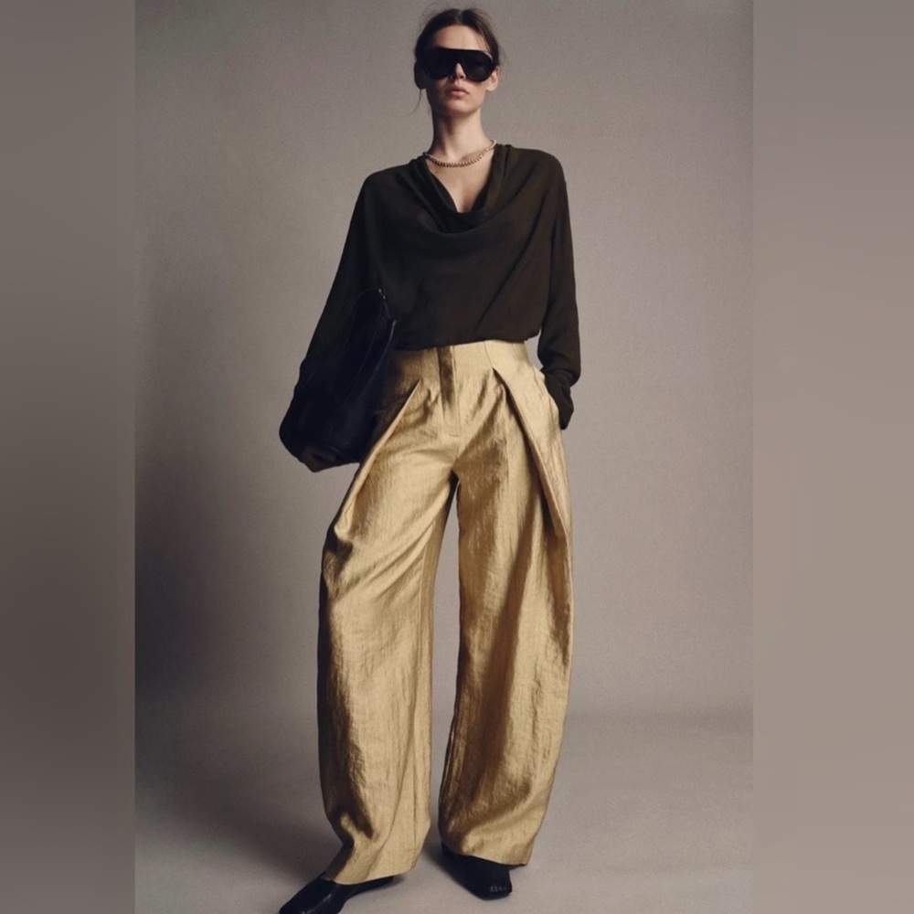 Zara Wide-Leg Pants in Light Gold - Picture 2 of 5